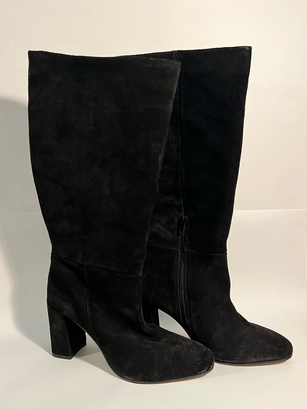 ✨ ASOS Black Suede High Calf Chunky Heel Boots